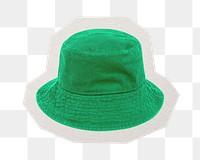 PNG  green bucket hat sticker with white border, transparent background