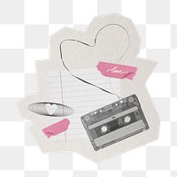 PNG love cassette tape Valentine's day sticker with white border, transparent background