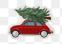 PNG Christmas car sticker with white border, transparent background