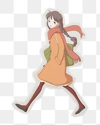 PNG Japanese anime girl sticker with white border,  transparent background