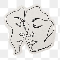 PNG Monoline couple sticker with white border, transparent background