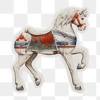 PNG carousel horse sticker with white border, transparent background