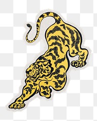 PNG tiger sticker with white border, transparent background 