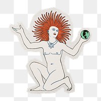 PNG aesthetic juggler sun sticker with white border, transparent background