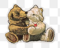 PNG aesthetic vintage bears sticker with white border, transparent background , artwork remixed by rawpixel.