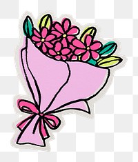 PNG flower bouquet sticker with white border, transparent background