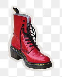 PNG red boot sticker with white border,  transparent background