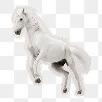 PNG white horse rearing sticker with white border, transparent background