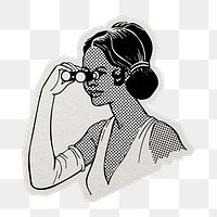 PNG vintage woman sticker with white border, transparent background 