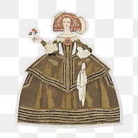 PNG vintage women's fashion sticker with white border,  transparent background