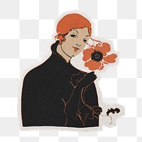 PNG vintage women's fashion sticker with white border,  transparent background 