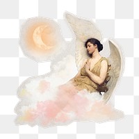 PNG Angel by  Abbott Handerson Thayer sticker with white border, transparent background , artwork remixed by rawpixel.