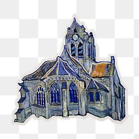 PNG Van Gogh's The church sticker with white border, transparent background, artwork remixed by rawpixel.
