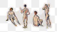 PNG Cezanne’s Bathers sticker with white border, transparent background , artwork remixed by rawpixel.