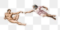 PNG Michelangelo's Creation of Adam sticker with white border, transparent background 