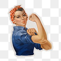 PNG we can do it! girl power sticker with white border, transparent background