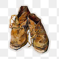 PNG Van Gogh's Shoes sticker with white border, transparent background , artwork remixed by rawpixel.