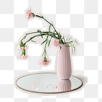 PNG withered pink carnation sticker with white border,  transparent background