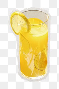 PNG lemonade glass sticker with white border, transparent background