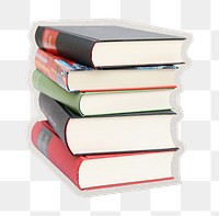 PNG book stack sticker with white border, transparent background