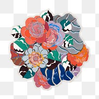 PNG flower bouquet sticker with white border, transparent background