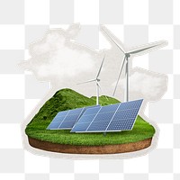 PNG renewable energy floating island environment & sustainability sticker with white border, transparent background
