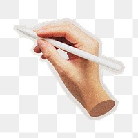 PNG writing with stylus sticker with white border, transparent background