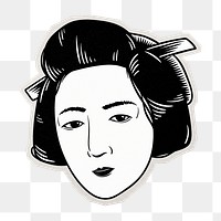 PNG Japanese geisha sticker with white border, transparent background