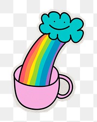 PNG rainbow in pink cup sticker with white border, transparent background