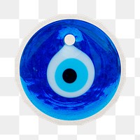 PNG evil eye amulet sticker with white border, transparent background