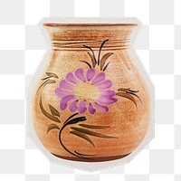 PNG flower vase sticker with white border, transparent background