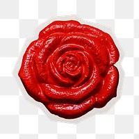 PNG red rose flower sticker with white border, transparent background