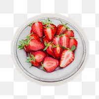 PNG fresh strawberries sticker with white border, transparent background