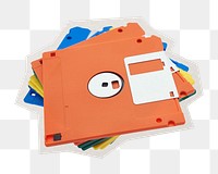 PNG floppy disks sticker with white border, transparent background