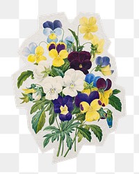 PNG Pansy flower bouquet sticker with white border, transparent background 