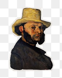 PNG Cezanne’s Gustave Boyer in a Straw Hat sticker with white border, transparent background, artwork remixed by rawpixel.