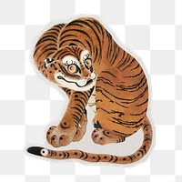 PNG Gyokushu's Seated Tiger sticker with white border, transparent background 