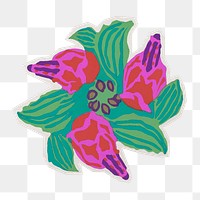 PNG pink flower sticker with white border, transparent background 