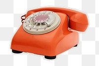 PNG vintage orange telephone sticker with white border,  transparent background