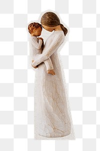 PNG Mother holding her son  sticker with white border, transparent background