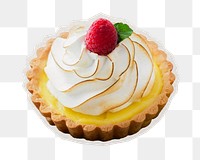 PNG lemon tart sticker with white border, transparent background