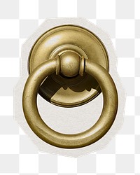 PNG brass doorknob sticker with white border, transparent background