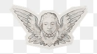 PNG angel statue sticker with white border, transparent background