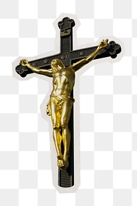 PNG Crucifix statue  sticker with white border, transparent background