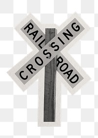 PNG railroad crossing sign sticker with white border, transparent background