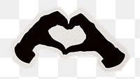 PNG heart hands silhouette sticker with white border, transparent background