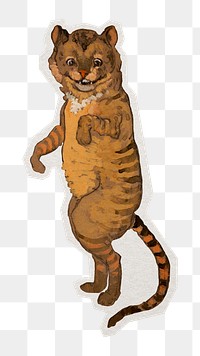 PNG Cheshire Cat sticker with white border, transparent background , artwork remixed by rawpixel.