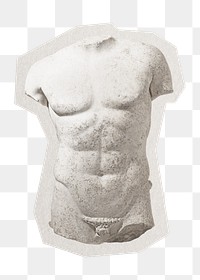 PNG aesthetic Torso sculpture sticker with white border, transparent background 