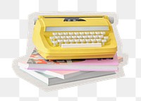 Png vintage yellow typewriter  sticker, paper cut on transparent background