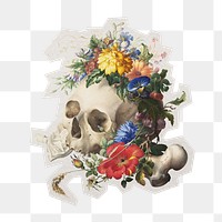 Aesthetic vanitas floral skull png botanical sticker, paper cut on transparent background. Remixed by rawpixel.